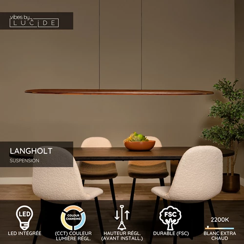 Lucide LANGHOLT - Suspension - LED - CCT - 1x28W 2200K/4000K - Bois clair | Vibes - USP